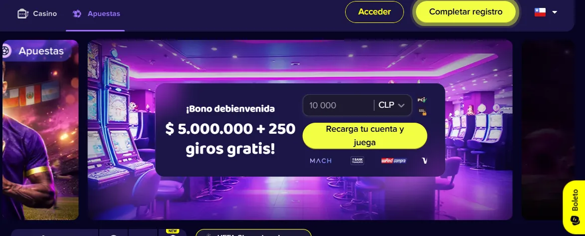Portada de la sección de apuestas de Maggico con el bono de bienvenida en pesos chilenos