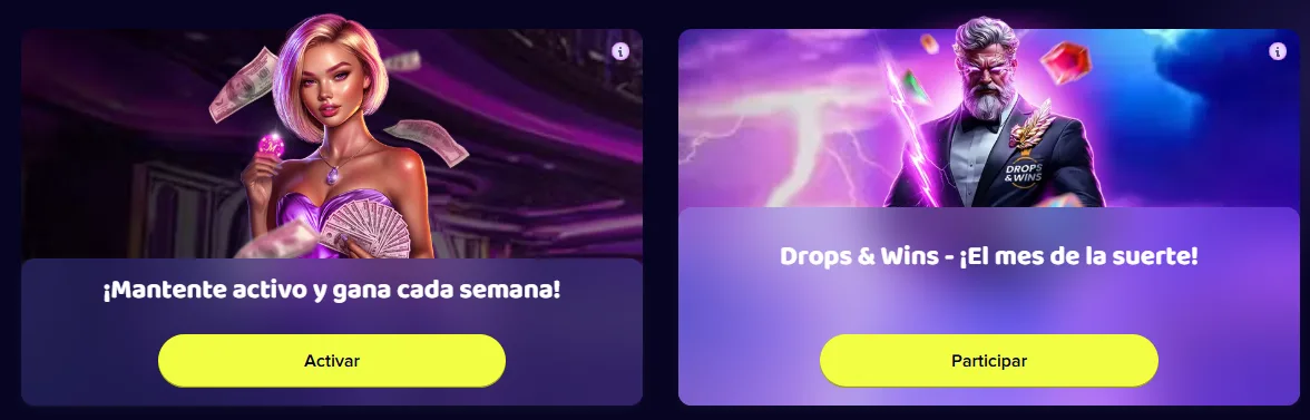 Promoción por mantenerse activo cada semana y torneo Drops and Wins en Maggico