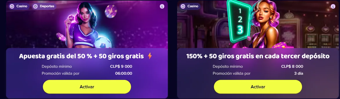 Dos promociones de Maggico con su depósito mínimo y su plazo en pesos chilenos