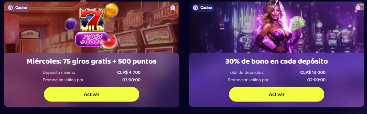 Miércoles con 75 giros gratis y bono del 30 % en cada depósito