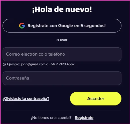 Ventana Hola de nuevo con el formulario de inicio de sesión de Maggico