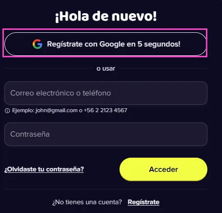 Acceso con Google dentro de la pantalla de inicio de sesión de Maggico