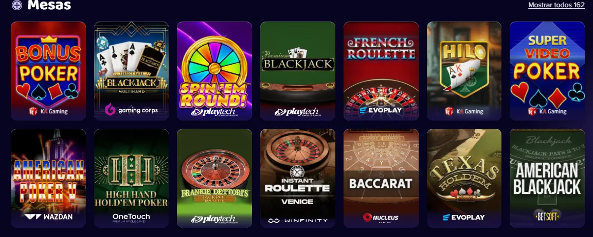 Juegos de mesa de Maggico: blackjack, póker y ruletas del catálogo de mesas