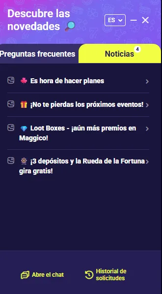 Pestaña de noticias del centro de ayuda de Maggico