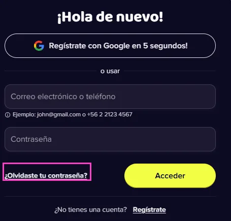 Enlace Olvidaste tu contraseña bajo los campos de acceso de Maggico