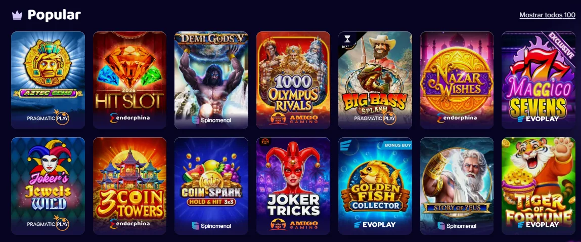Tragamonedas más populares de Maggico con títulos de Pragmatic Play, Endorphina y Evoplay